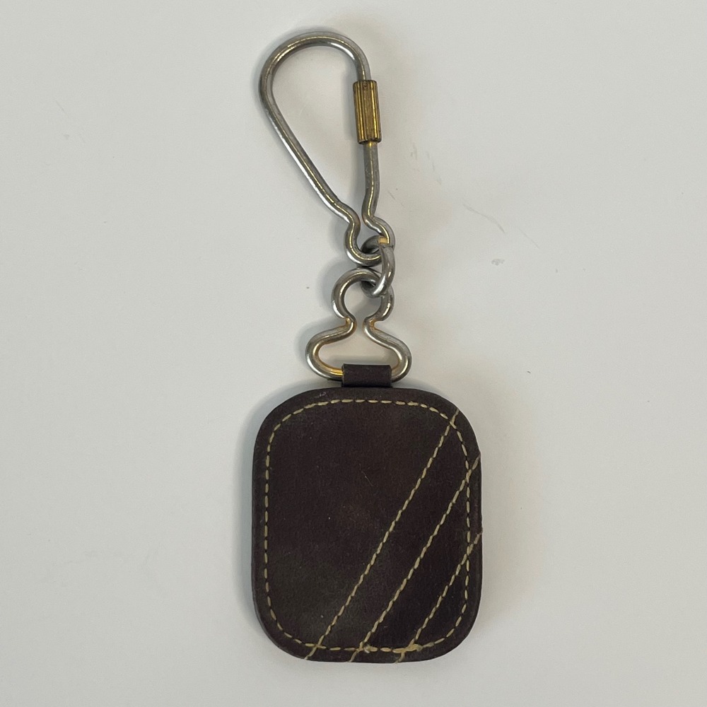 Vintage Brown Leather Keychain Screw Lock Carabiner Made‎ in Hong Kong Stitching